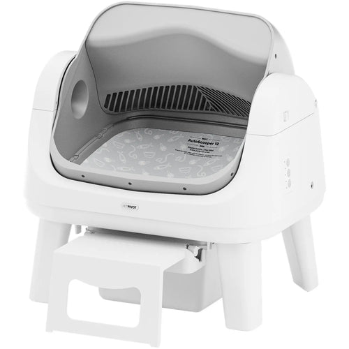PetPivot AutoScooper 12 Lite Open Top Self Cleaning Cat Litter Box, Automatic Litter Box with 7 Pairs of Safety Sensors, Anti-Pinch Protection, Easy Access Step for Senior Cats - Color: GRAY-WHITE